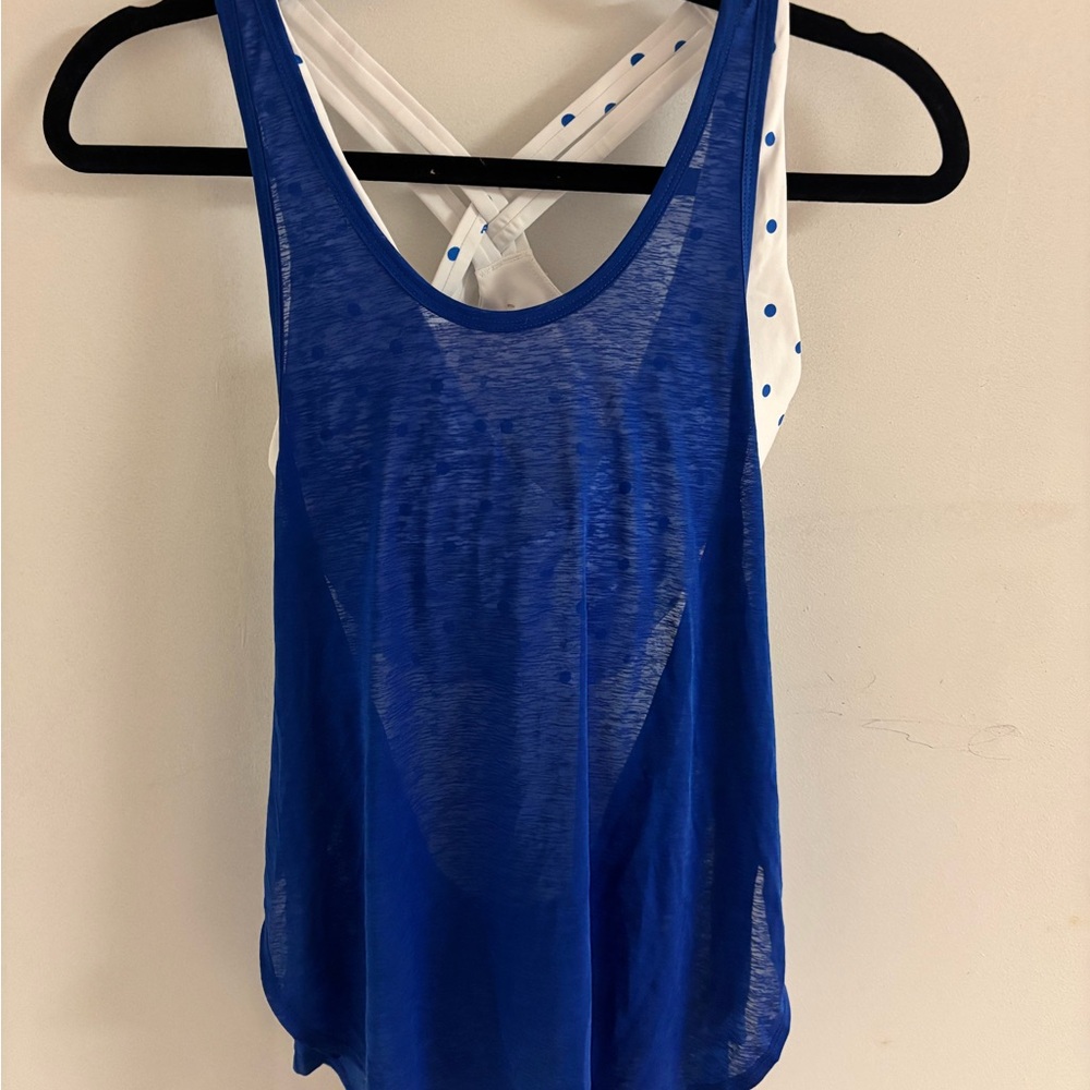 Fabletics Royal Blue and White Tank Top with Built-in Bra